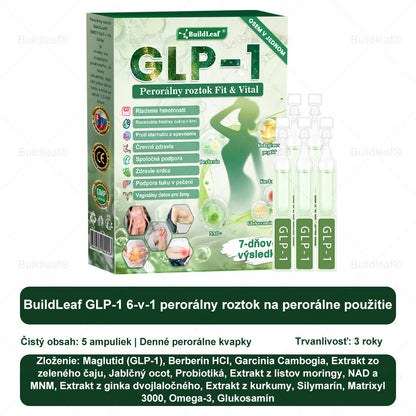 BuildLeaf® GLP-1 6-v-1 Health Solution Perorálna tekutina (Len raz denne, viditeľné zmeny už za 7 dní) Pre obezitu, kardiovaskulárne ochorenia, cukrovku, spánkové apnoe, zdravie čriev, problémy s kĺbmi a ďalšie